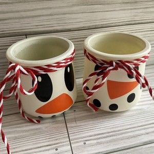 Snowman upcycled Oui yogurt succulent pot, votive holder